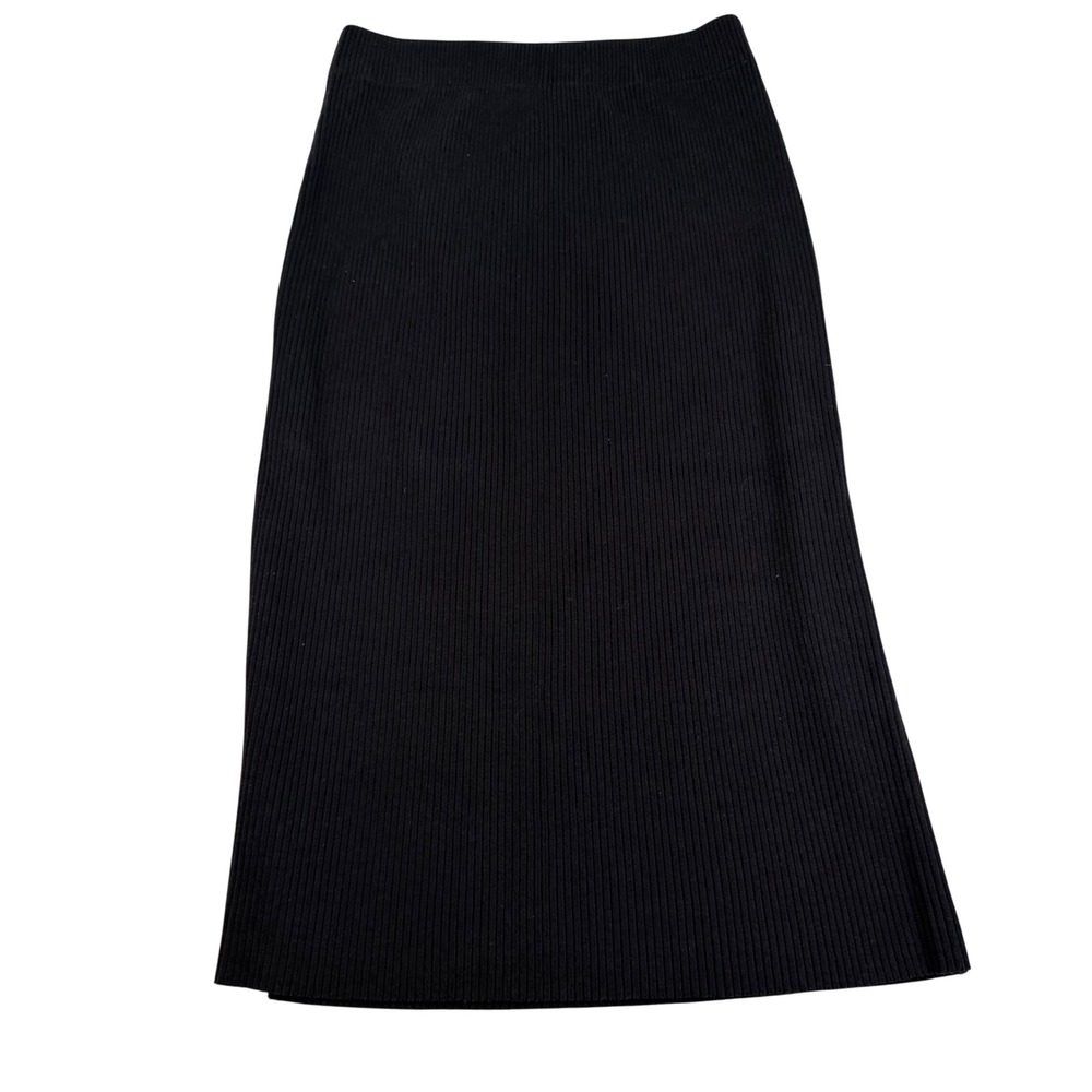 Vince Black Ribbed Knit Midi Skirt Elastic Waist Size Medium 2127